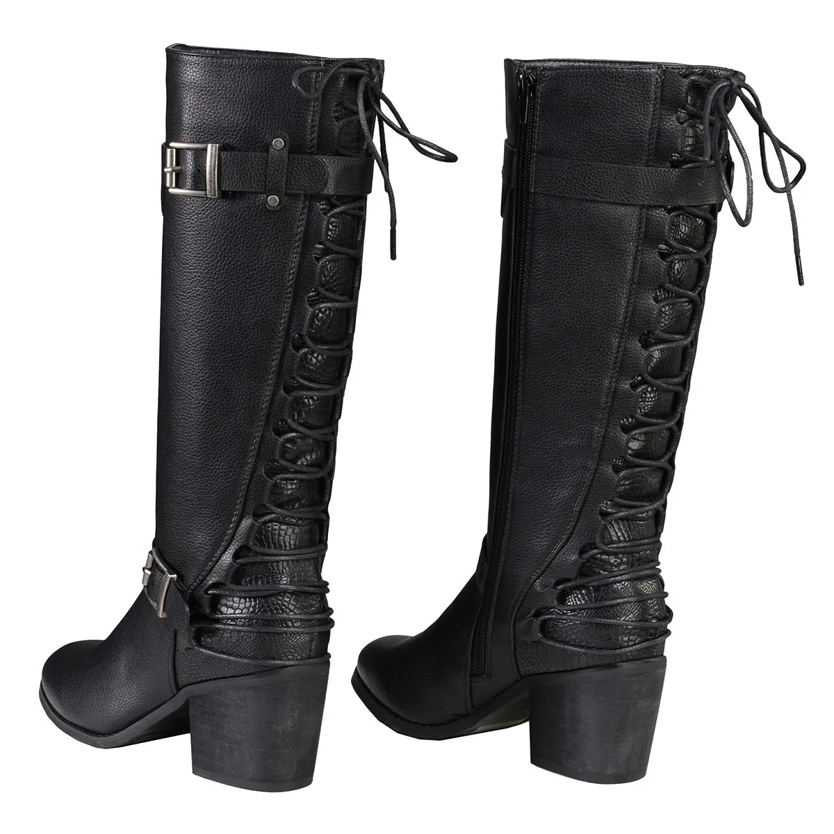 Milwaukee Leather MBL9427 Women's Black Tall Fashion Casual Boots with Back End Lacing