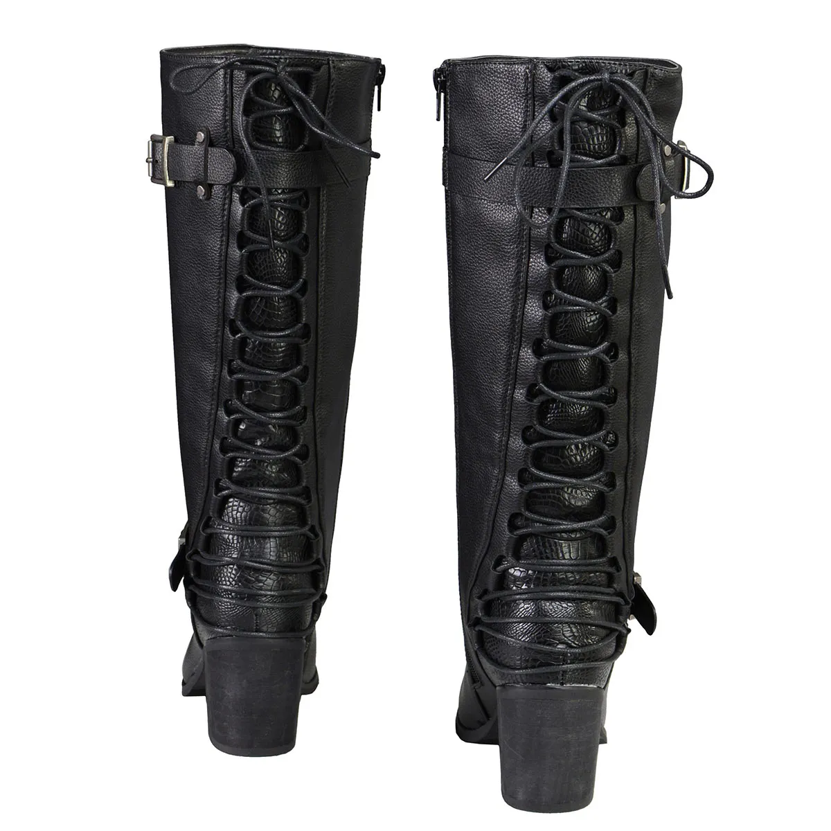 Milwaukee Leather MBL9427 Women's Black Tall Fashion Casual Boots with Back End Lacing