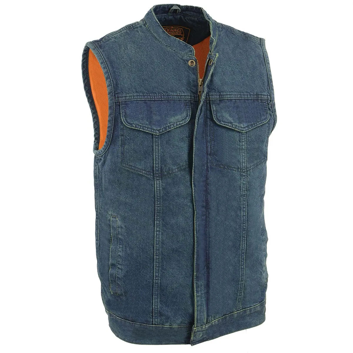 Milwaukee Leather MDM3000 Men's 'Brute' Concealed Snap Black Denim Club Style Vest w/ Hidden Zipper