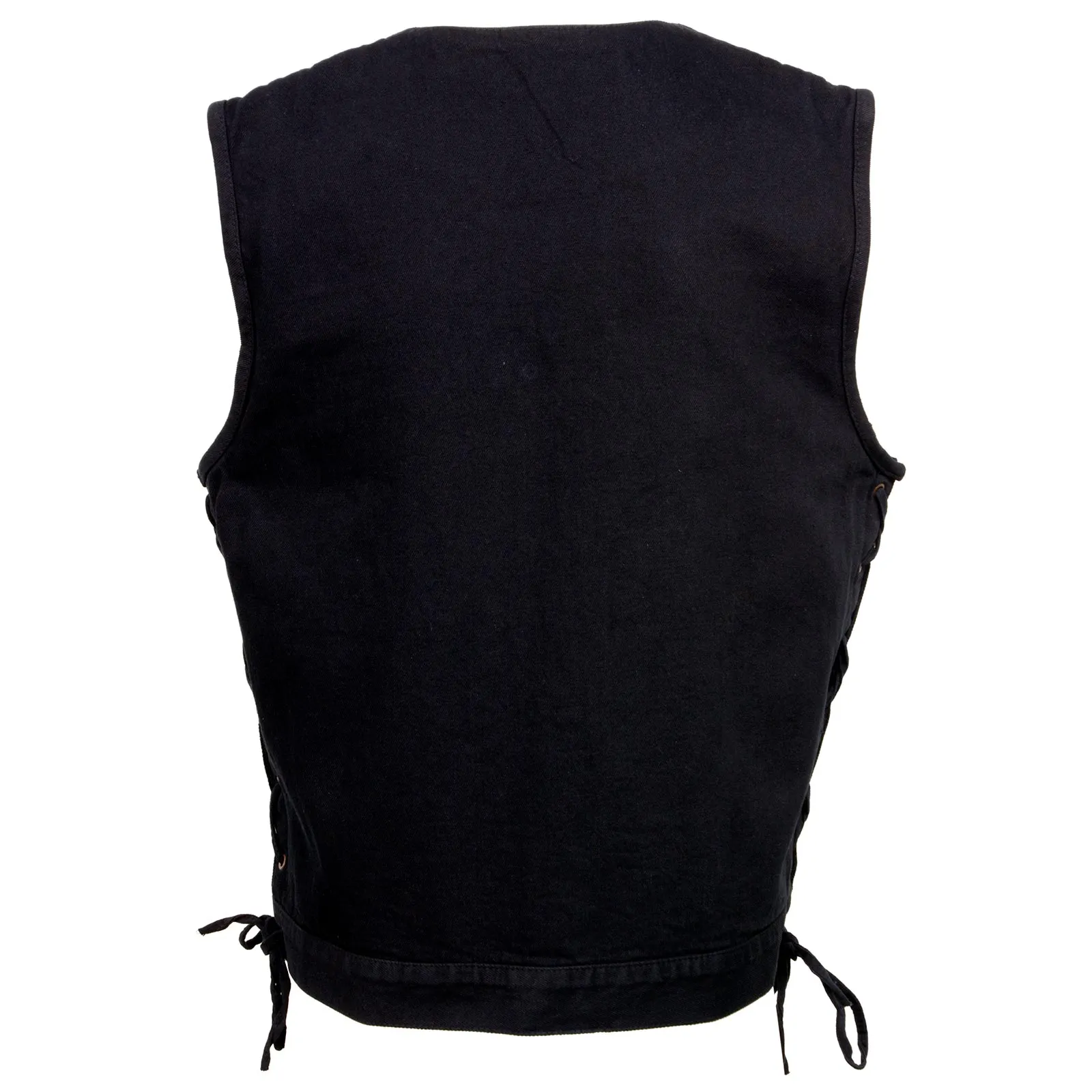 Milwaukee Leather MDM3013 Men's 'Brute' Concealed Snap Black Denim V-Neck Side Lace Club Style Vest w/Hidden Zipper