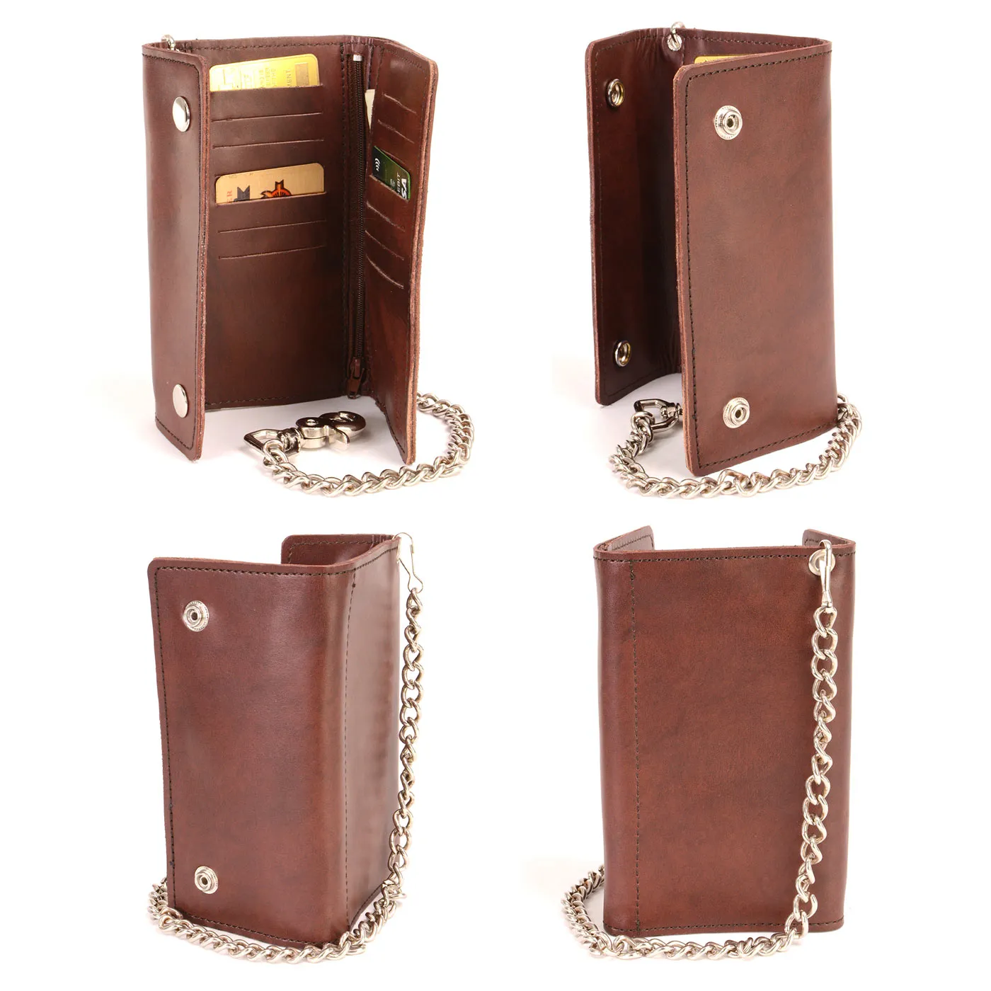 Milwaukee Leather Men's 7-Inch Antique Brown Leather Tri-Fold Biker Wallet w/ Swivel Trigger Clip & Chain MLW7888