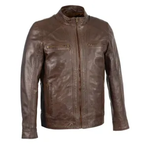 Milwaukee Leather Men's Broken Brown Leather Jacket with Front Zipper Closure SFM1860