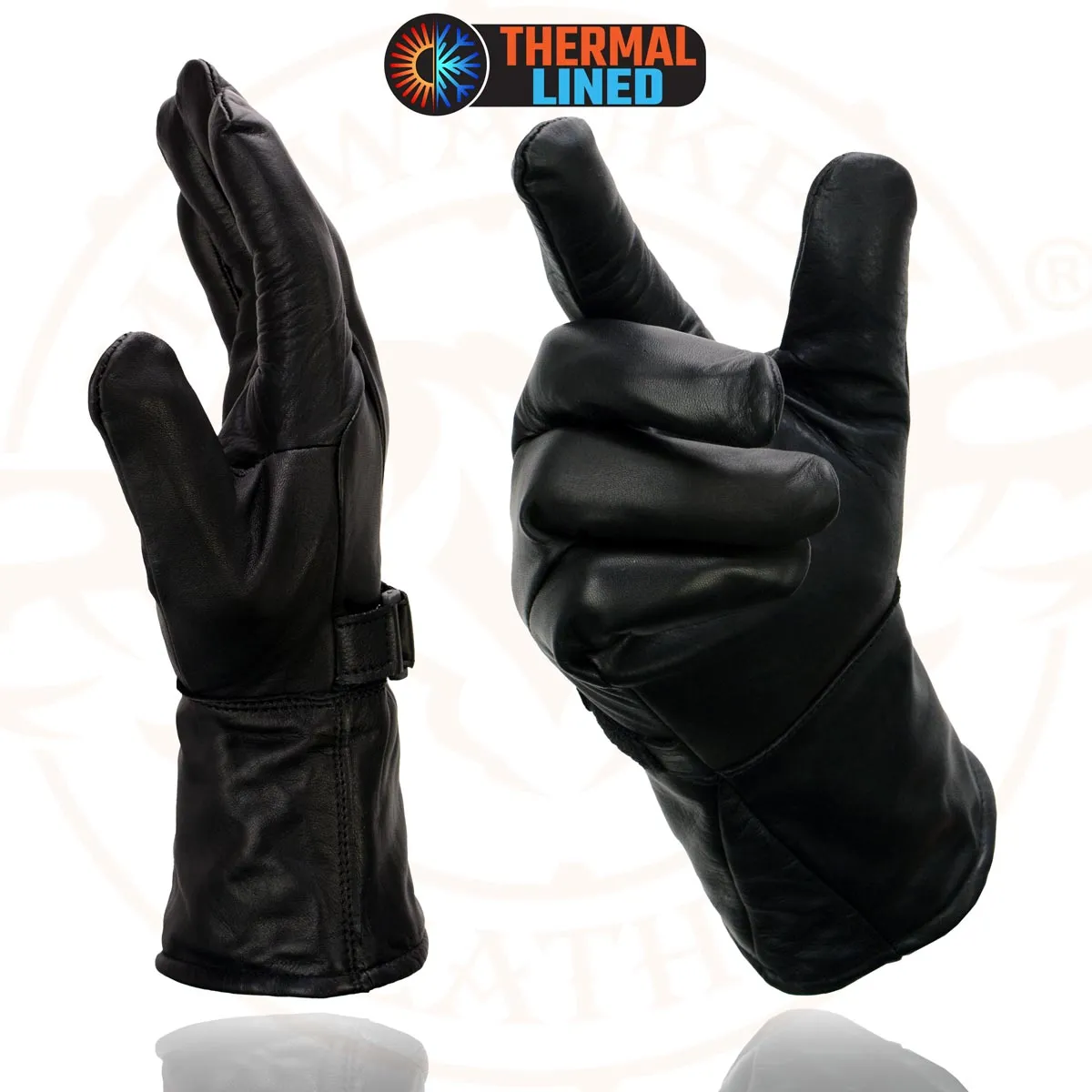 Milwaukee Leather MG7505 Men's Black Gauntlet Leather Winter Motorcycle Hand Gloves