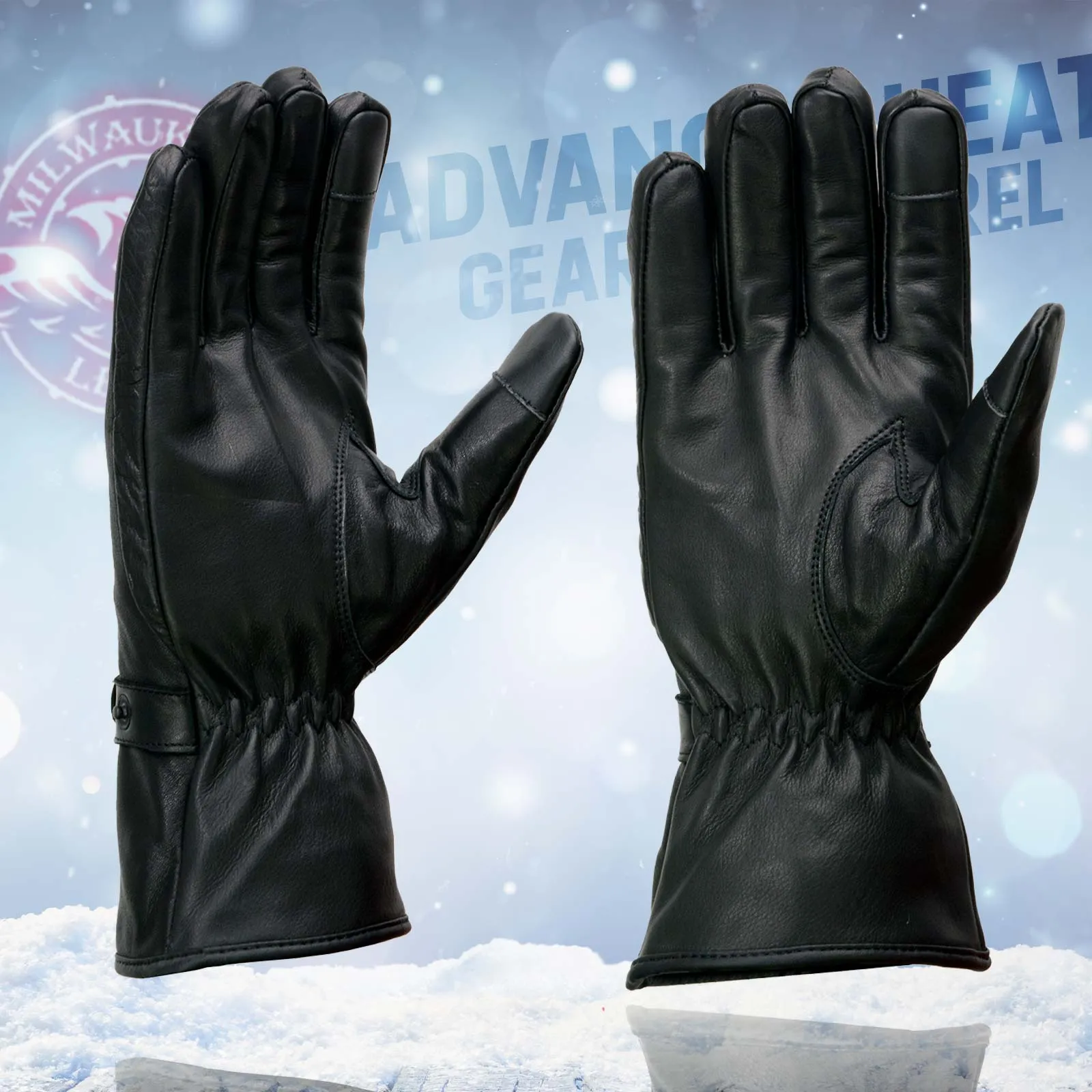 Milwaukee Leather MG7519SET Men’s Black Leather Heated Winter Gloves for Motorcycle Ski Hiking w/ Battery & i-Touch