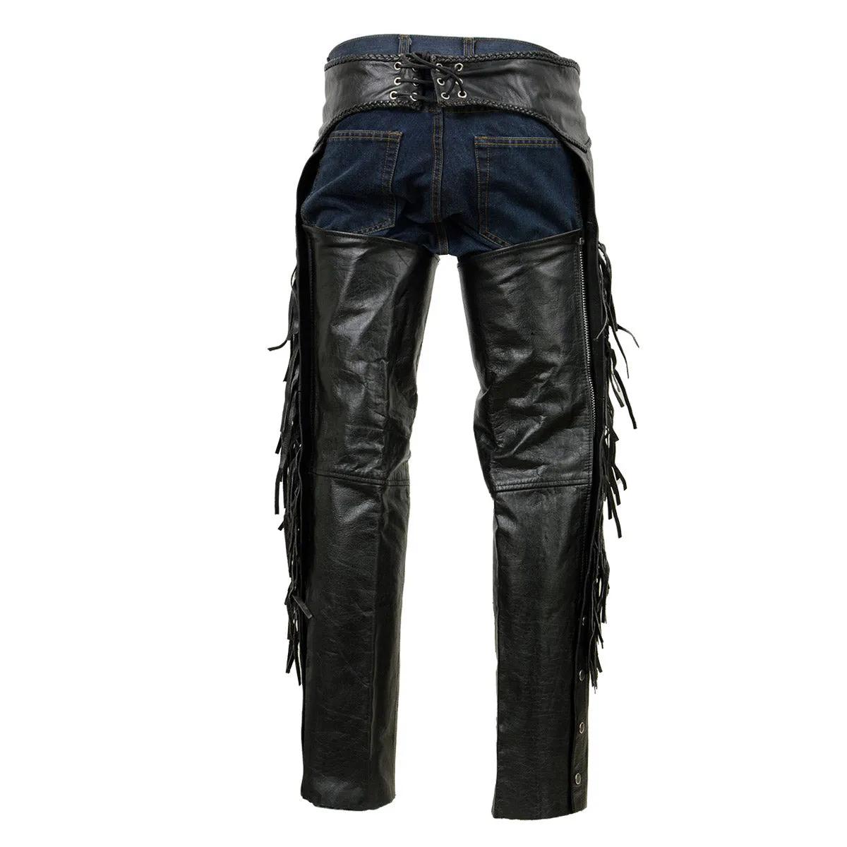 Milwaukee Leather ML1121N Men's Black Classic 'Braided' Fringed Motorcycle Leather Chaps