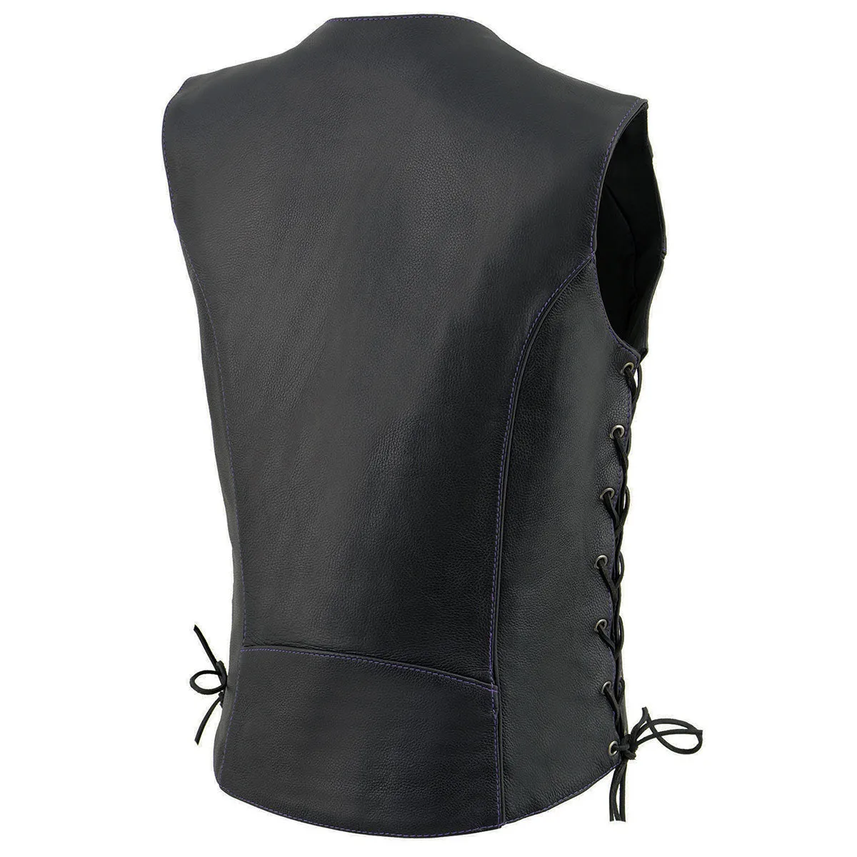 Milwaukee Leather ML1296 Women's Black/Purple Leather Side Laced Motorcycle Vest w/ Reflective Tribal