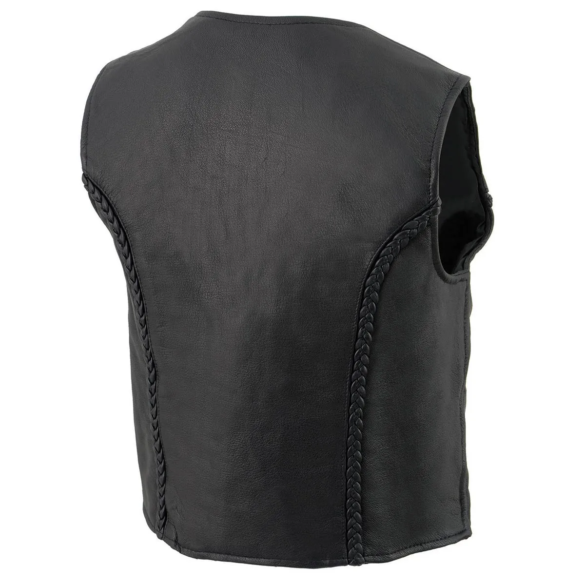 Milwaukee Leather MLL4550 Women's Black Premium Leather Classic Braided Deep V-Neck Motorcycle Rider Vest W/Front Zip