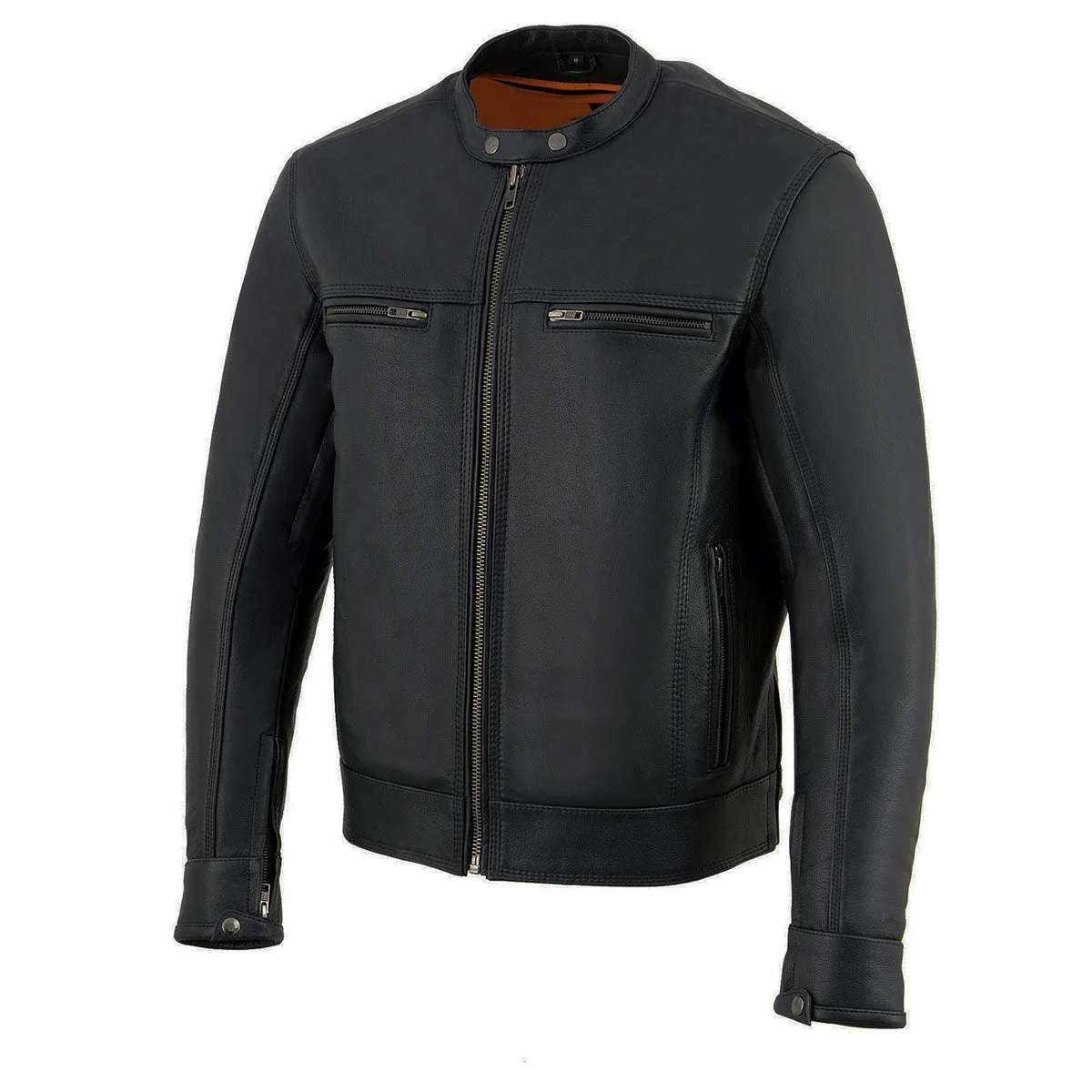 Milwaukee Leather MLM1551 Men's Black Cool-Tec Leather Sporty Lightweight Scooter Style Motorcycle Jacket w/ Liner