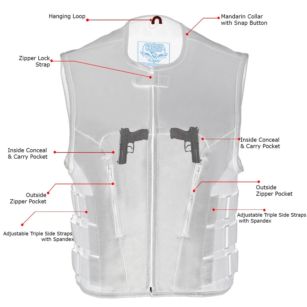 Milwaukee Leather MLM3500 Men's Bullet Proof Style Swat Rider Leather Vest W/ Single Panel Back for Club Patches