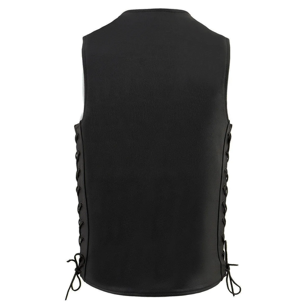 Milwaukee Leather MLM3520 Men's Black Leather Vest - Classic V-Neck Straight Bottom Side Lace Motorcycle Rider Vest