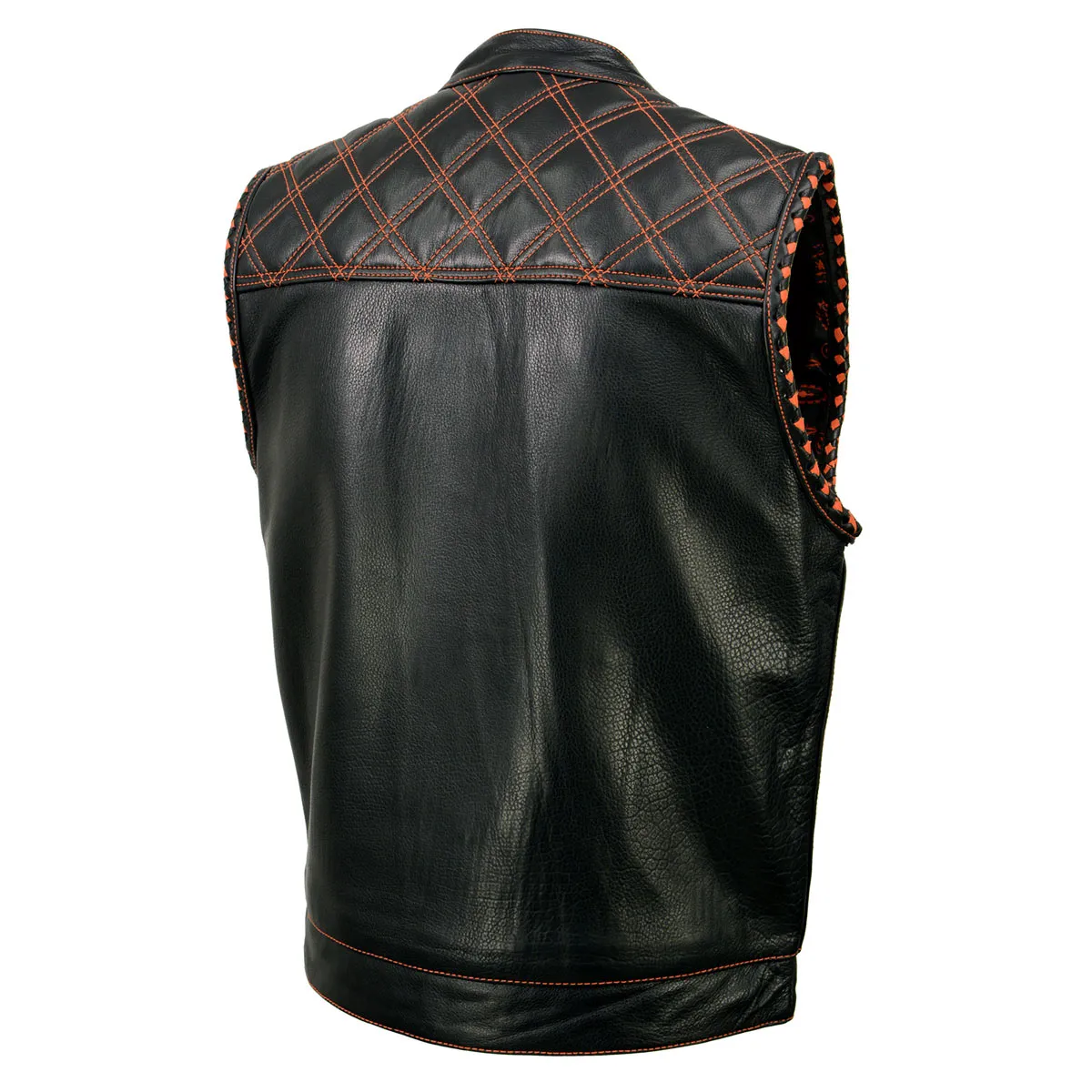 Milwaukee Leather MLM3527 Men's Black 'Paisley' Accented w/ Red Stitching Leather Vest – / Armhole Trim