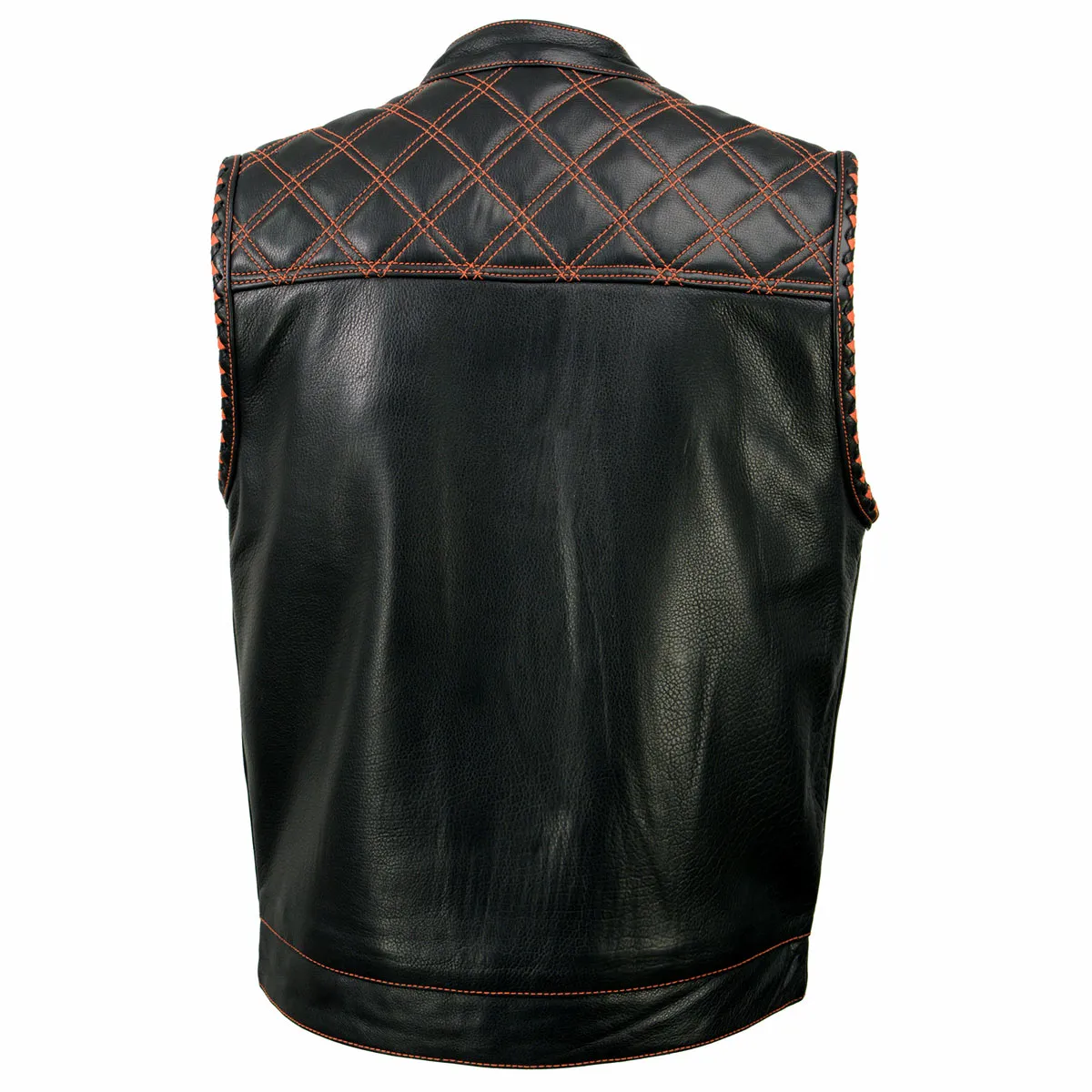 Milwaukee Leather MLM3527 Men's Black 'Paisley' Accented w/ Red Stitching Leather Vest – / Armhole Trim