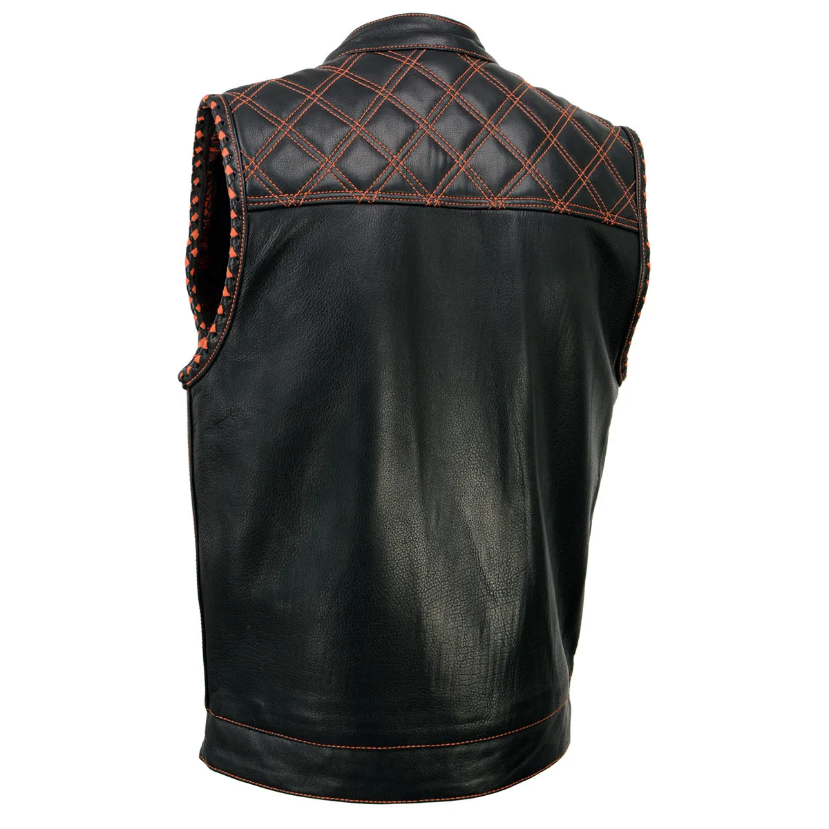 Milwaukee Leather MLM3527 Men's Black 'Paisley' Accented w/ Red Stitching Leather Vest – / Armhole Trim