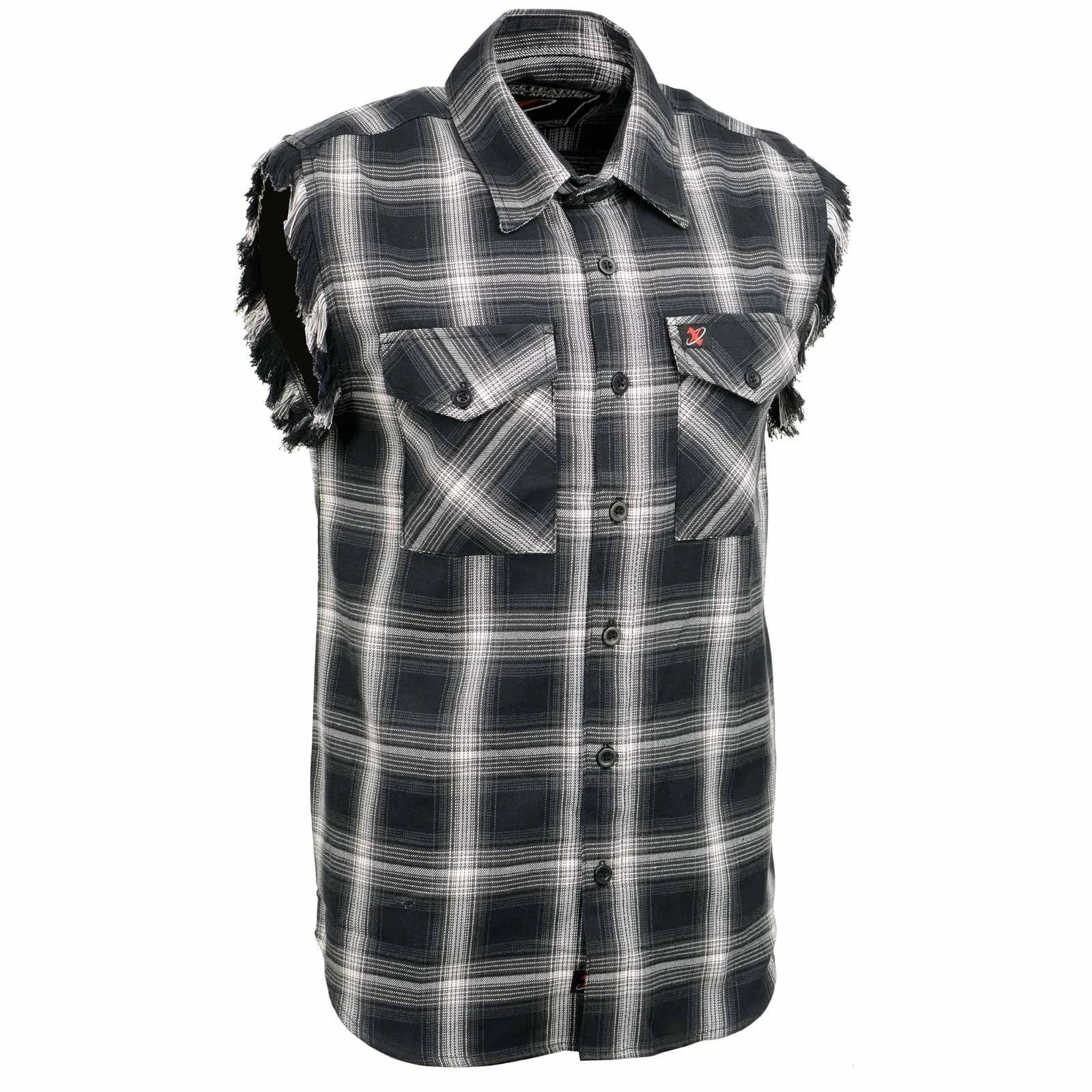 Milwaukee Leather MNG11694 Men’s Classic Black and White Button-Down Flannel Cut Off Frayed Sleeveless Casual Shirt