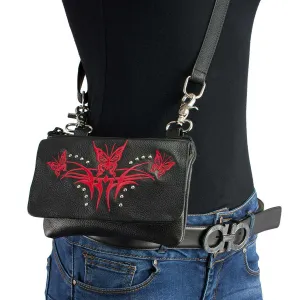 Milwaukee Leather MP8851 Women's Black and Red Leather Multi Pocket Belt Bag