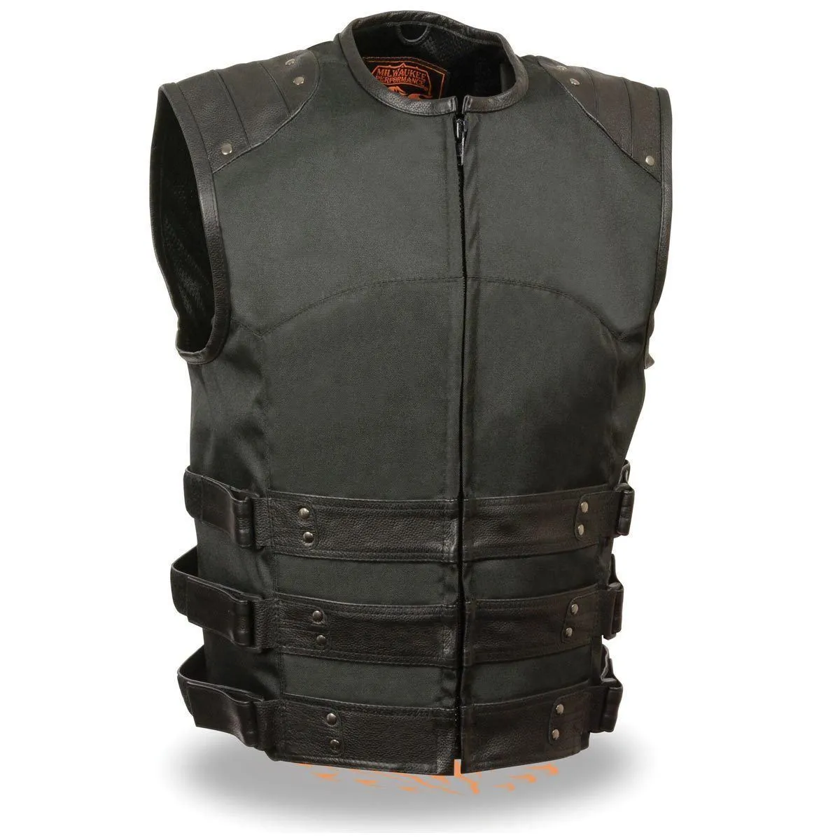 Milwaukee Leather MPM3300 Men's Black Zipper Front Assault Textile Vest