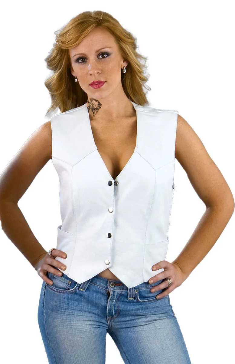 Milwaukee Leather SH1227 Women's White 'Classic Western' Leather 4-Snap Button Vest