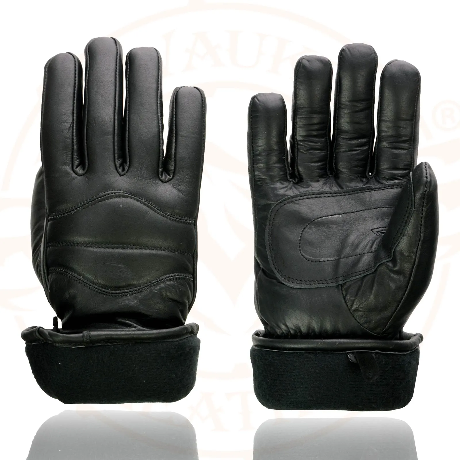 Milwaukee Leather SH233 Men's Black Leather Warm Lining Gauntlet Motorcycle Hand Gloves W/ Double Strap Cuff Pull-on Closure