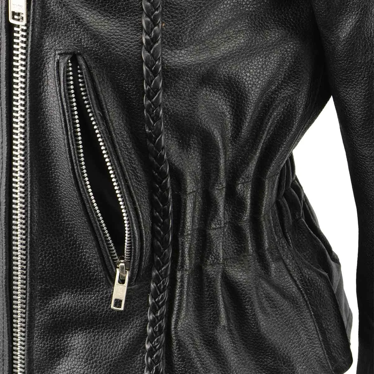 Milwaukee Leather SH7013 Women's Black 'Braided' Motorcycle Leather Jacket