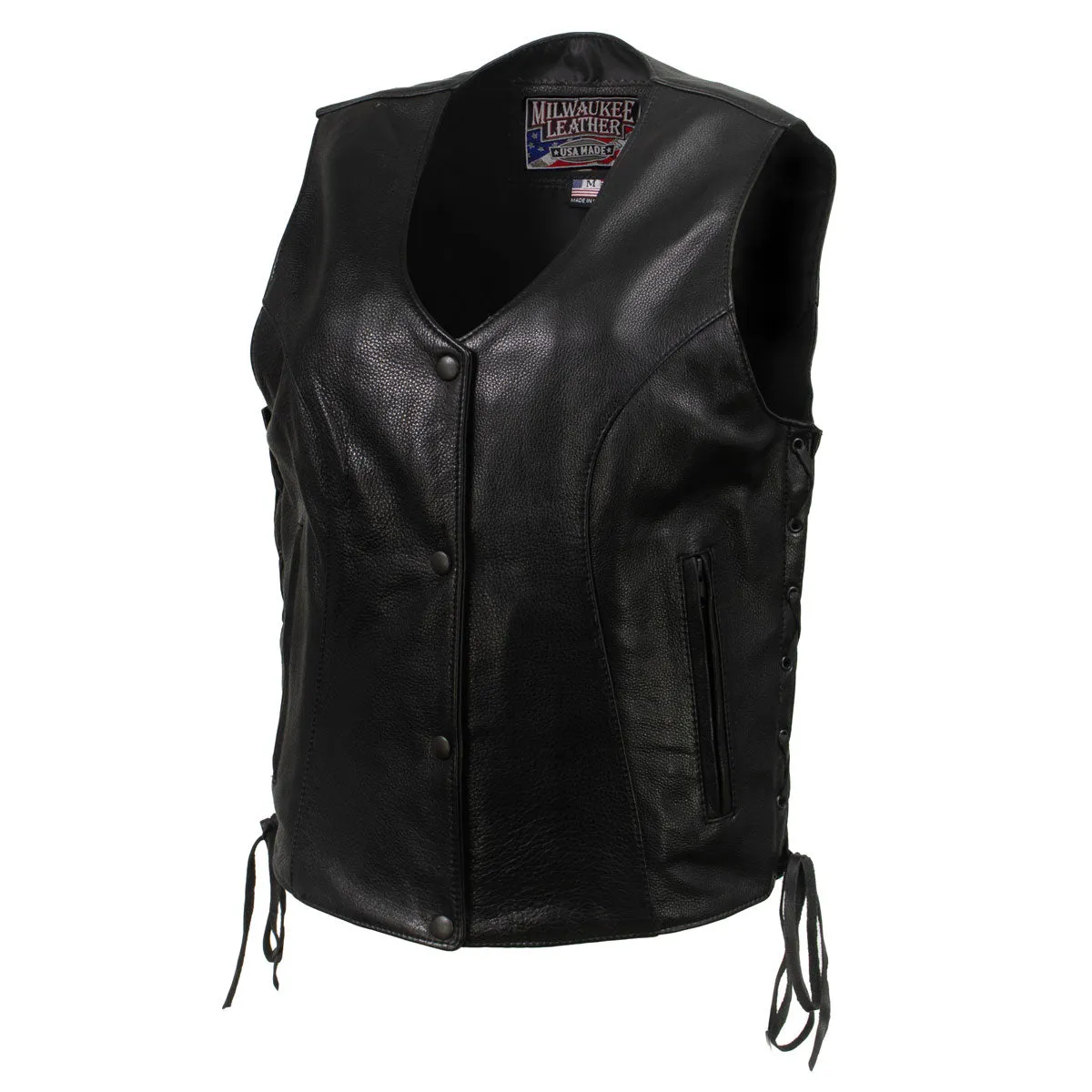 Milwaukee Leather USA MADE MLVSL5002 Women's Black 'Kitten' Leather Motorcycle Vest with Side Laces