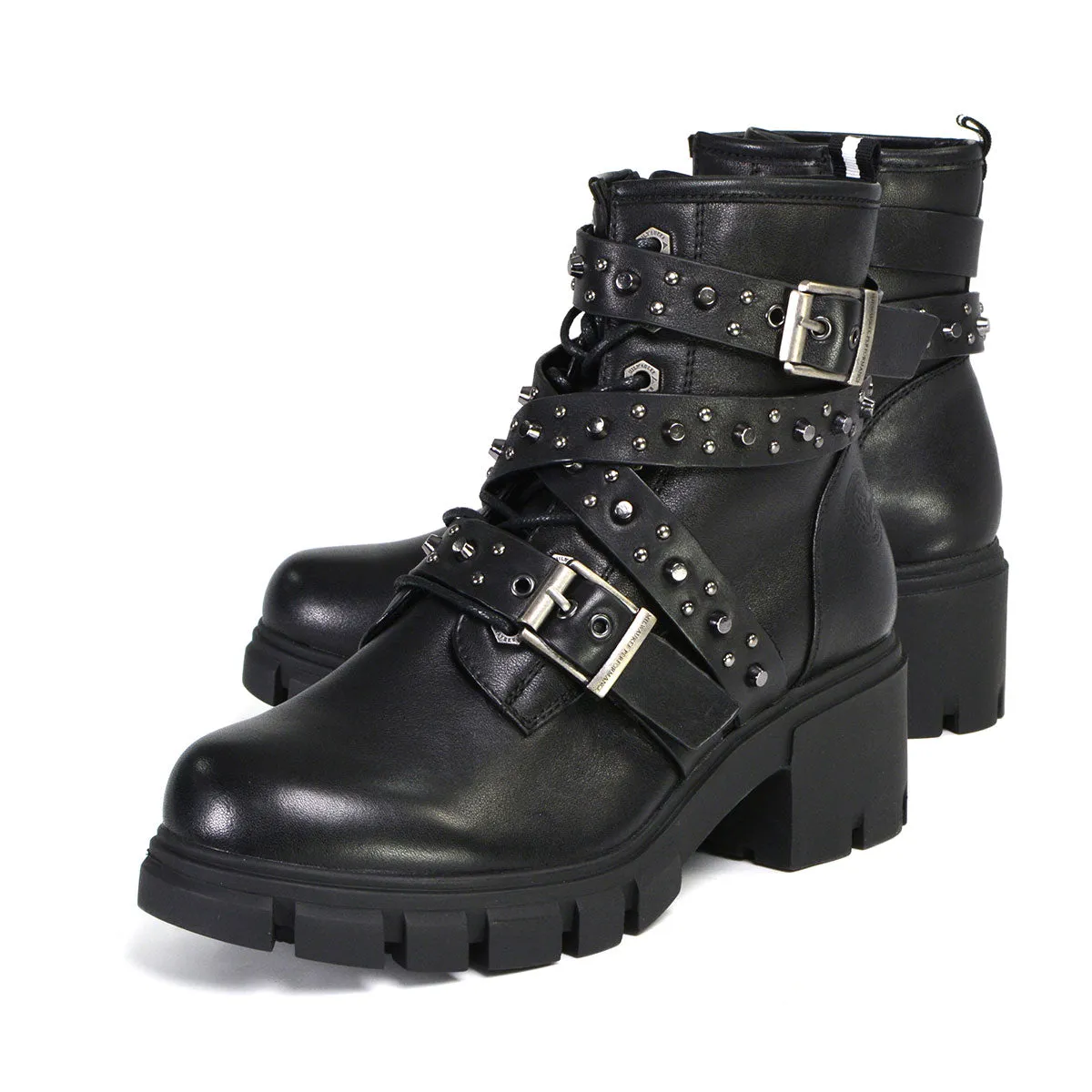 Milwaukee Leather Women's Bruiser Premium Black Leather Lace-Up Fashion Boots with Studded Straps MBL9444