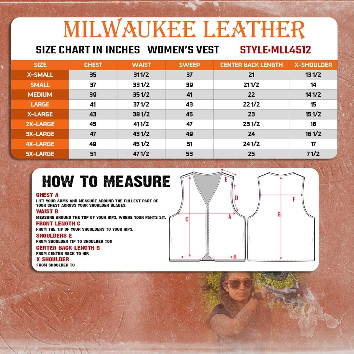 Milwaukee Leather Women’s Lashes Black Leather Club Style Motorcycle Rider Vest w/ Concealed Closure MLL4512