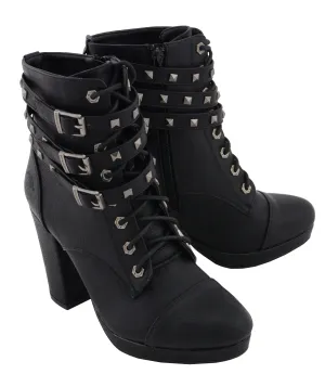 Milwaukee Performance MBL9417 Women's Black Lace-Up Boots with Triple Strap Studded Accents