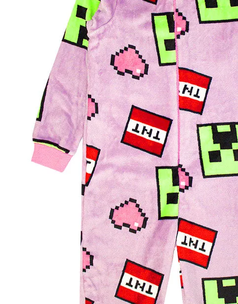 Minecraft Creeper Face & TNT Girls Gaming Loungewear Onesie - Pink