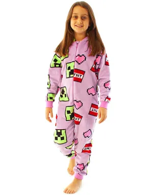 Minecraft Creeper Face & TNT Girls Gaming Loungewear Onesie - Pink