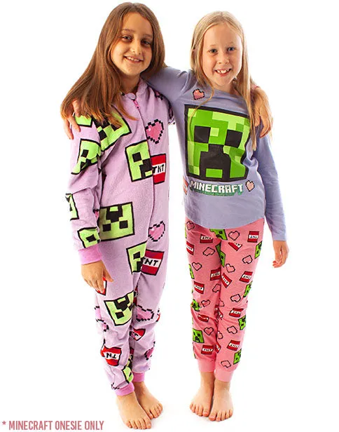 Minecraft Creeper Face & TNT Girls Gaming Loungewear Onesie - Pink