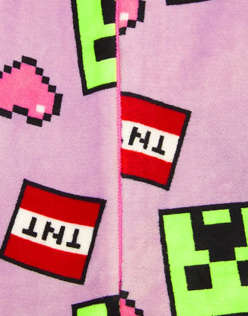 Minecraft Creeper Face & TNT Girls Gaming Loungewear Onesie - Pink