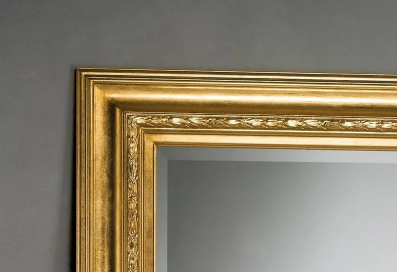 MineMeDeskCo Handcrafted Wooden Mirror Frame for Wall Decoration | Gold Finish, 6x3 Ft | Wall Mirror for Bedroom | Elegant Wall Mount Design | Solid Wood, Antique Style | Mirror Not Included