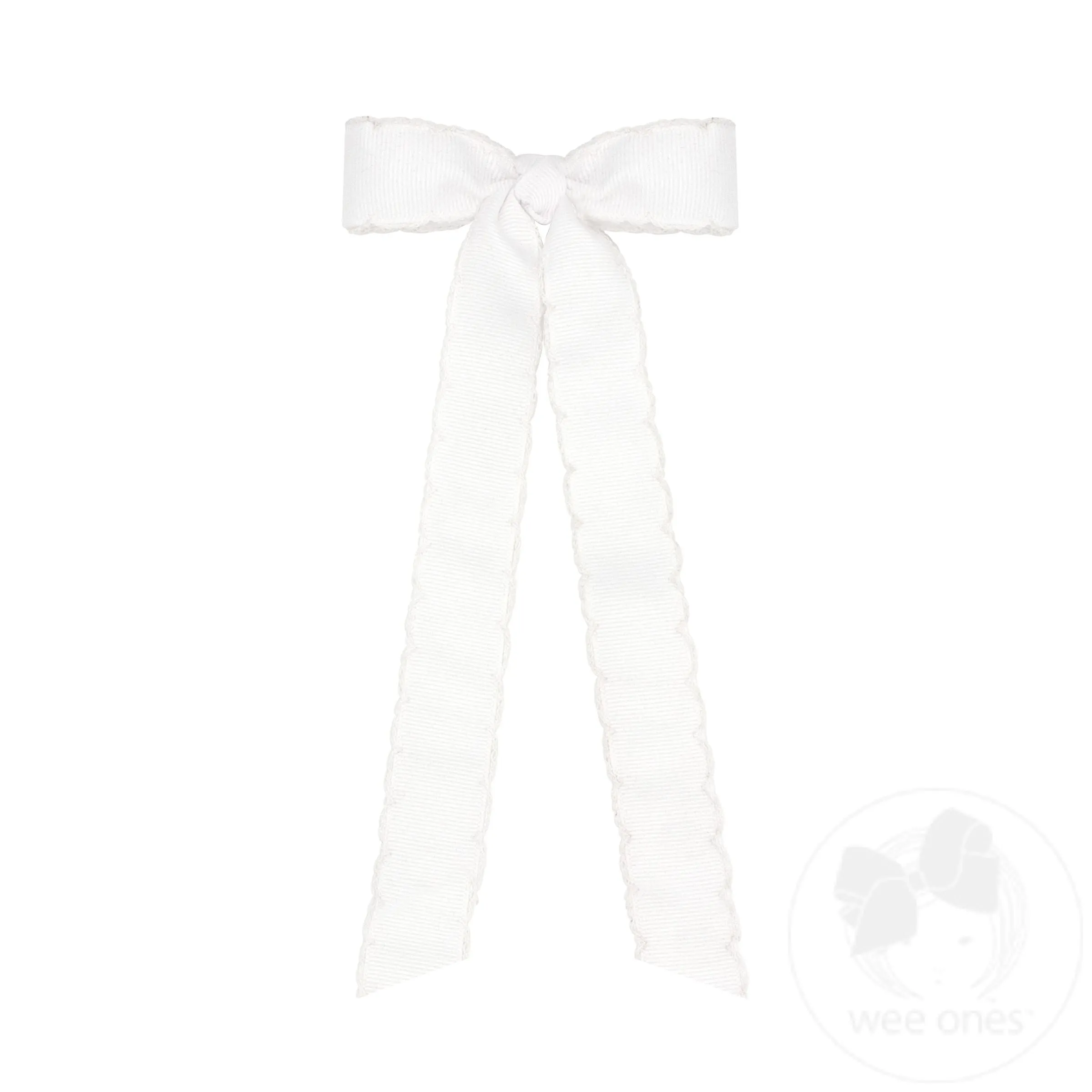 Mini Grosgrain Moonstitch Hair Bowtie with Knot Wrap and Streamer Tails