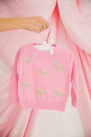 MINI KIDS SILVER BOWS PINK SWEATER