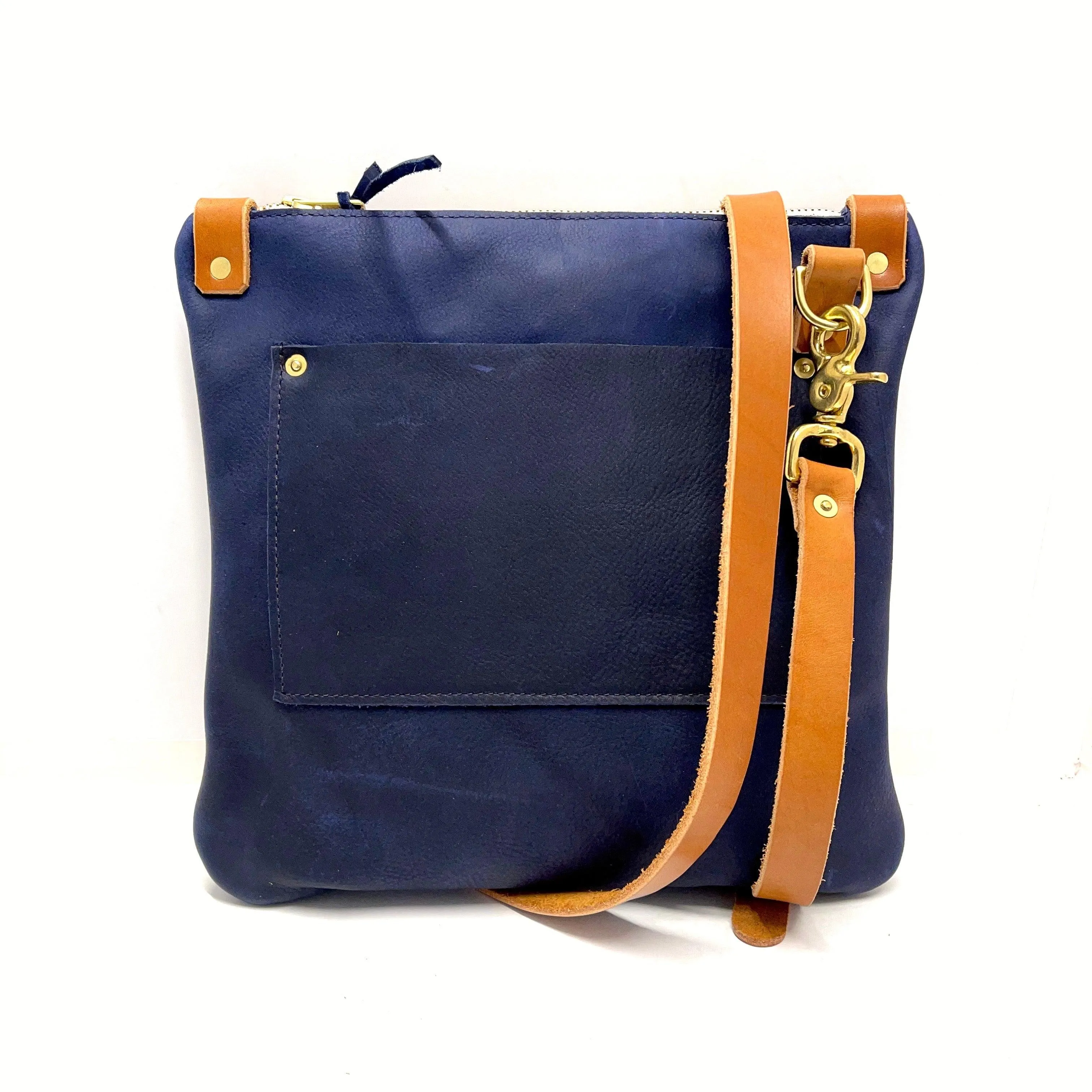 Mini Leather Messenger in Navy