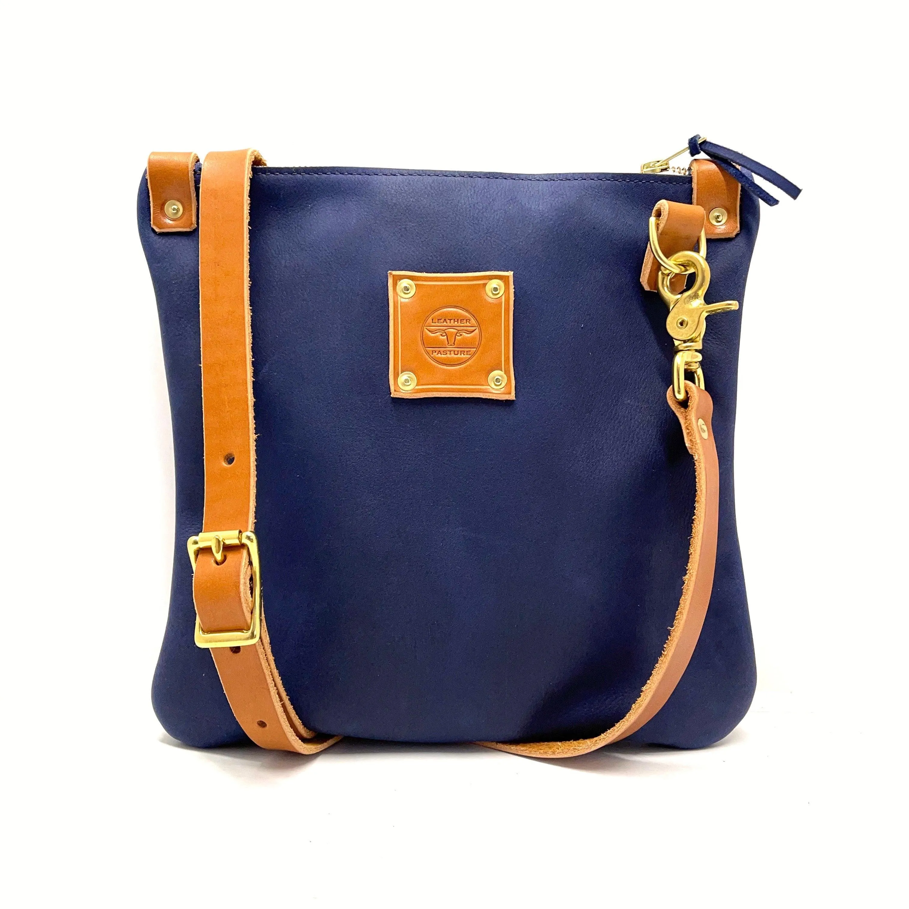 Mini Leather Messenger in Navy