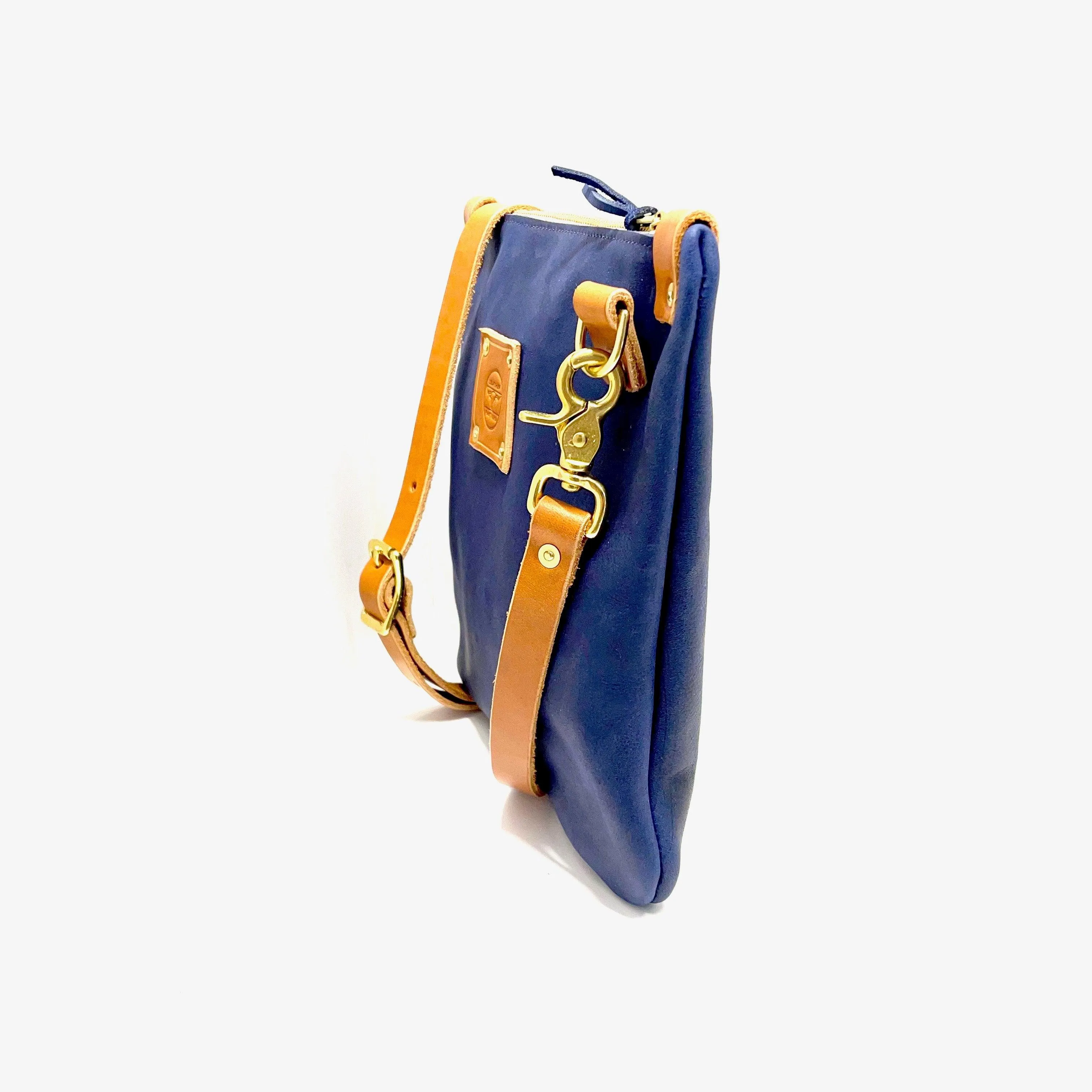 Mini Leather Messenger in Navy