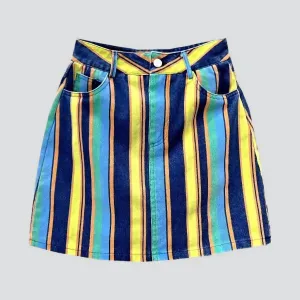 Mini rainbow-print denim skirt
 for ladies