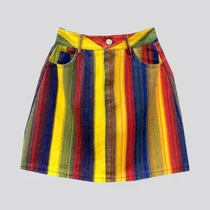 Mini rainbow-print denim skirt
 for women