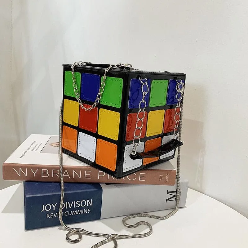 Mini Rubik's Cube Design Handbag with Chain