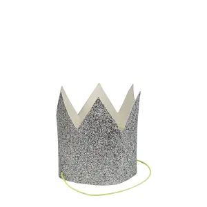 Mini Silver Glitter Crowns (x 8)