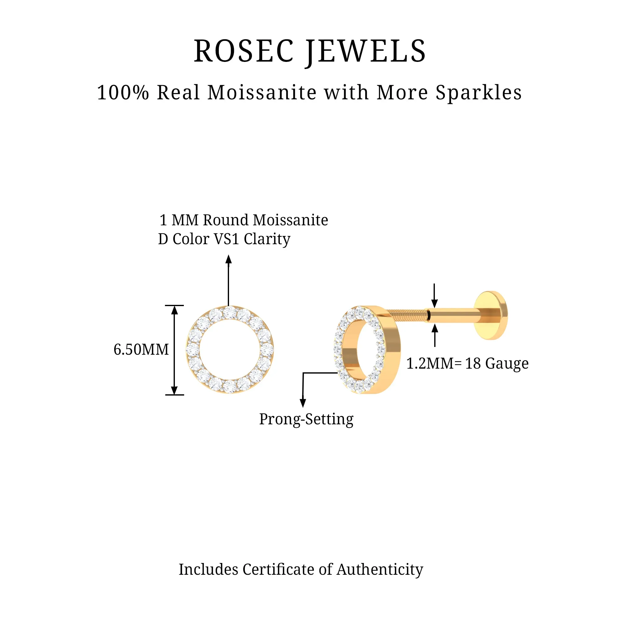 Minimal Moissanite Open Circle Helix Earring in Gold