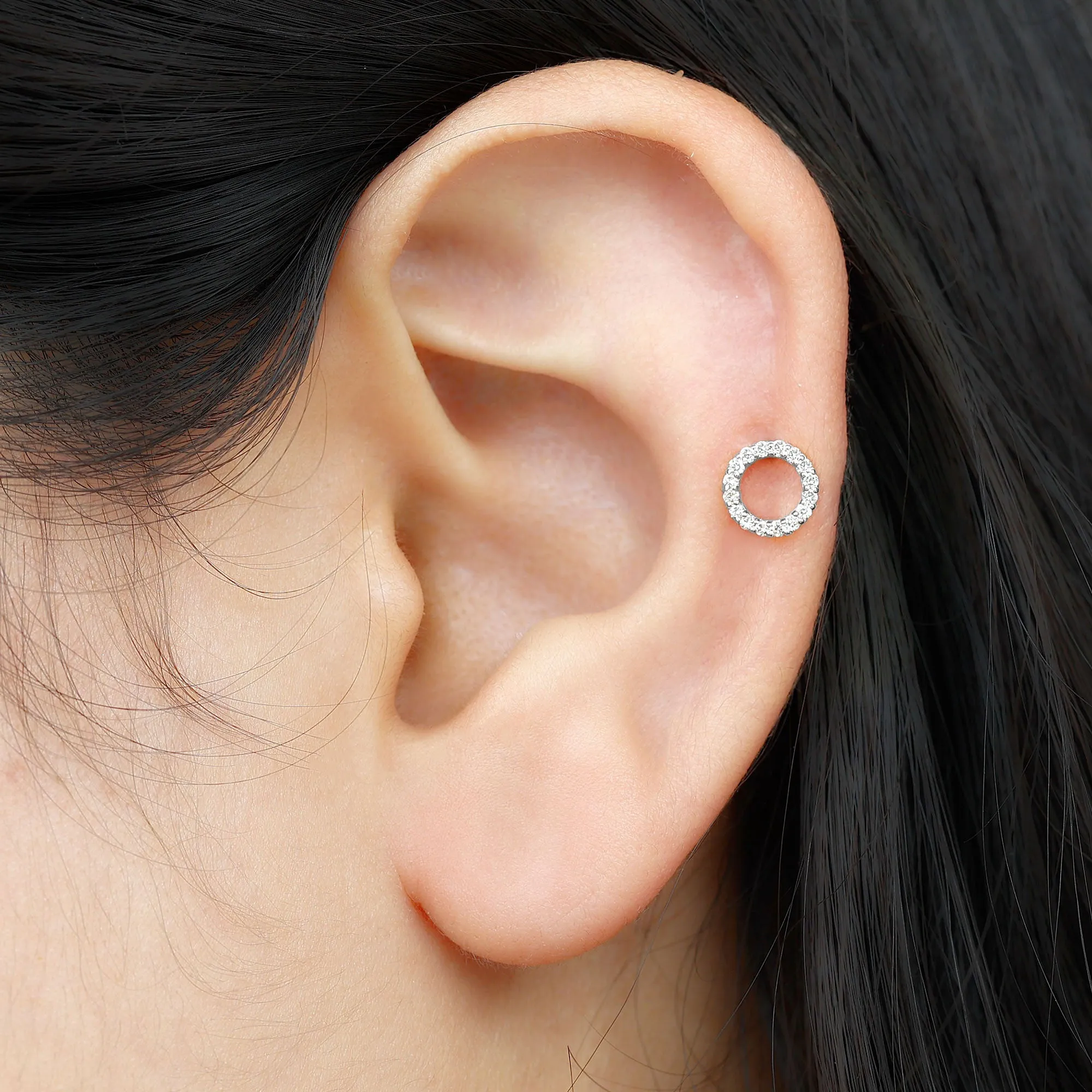 Minimal Moissanite Open Circle Helix Earring in Gold