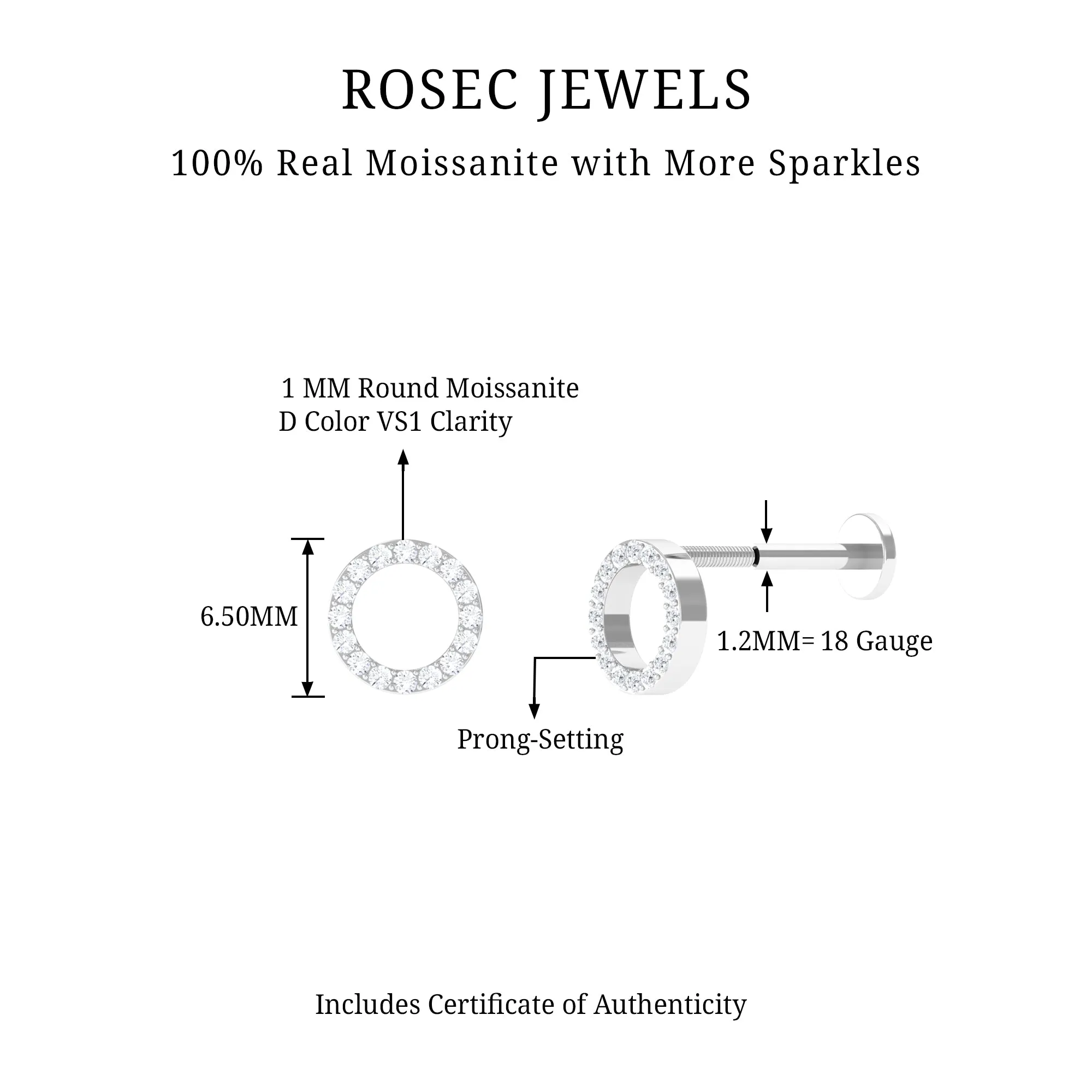 Minimal Moissanite Open Circle Helix Earring in Gold