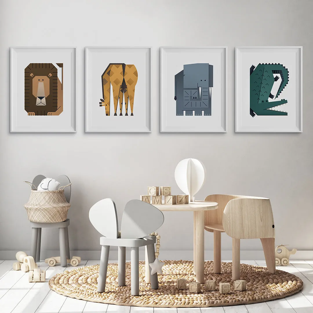 Minimal Safari Animals Nursery Prints Set Of 4