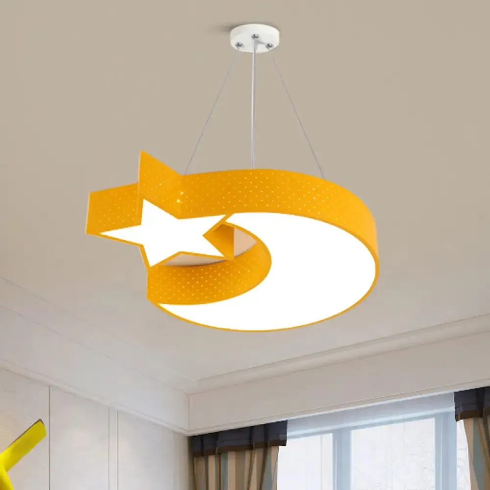 Minimalist Acrylic LED Drop Pendant Chandelier for Corridor - Moon and Star Design (Green/Blue/Yellow)