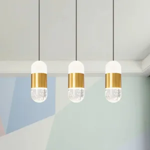 Minimalist Brass 3-Head Pendant Light with Seedy Crystal Capsules - Perfect for Dining Room Ceiling