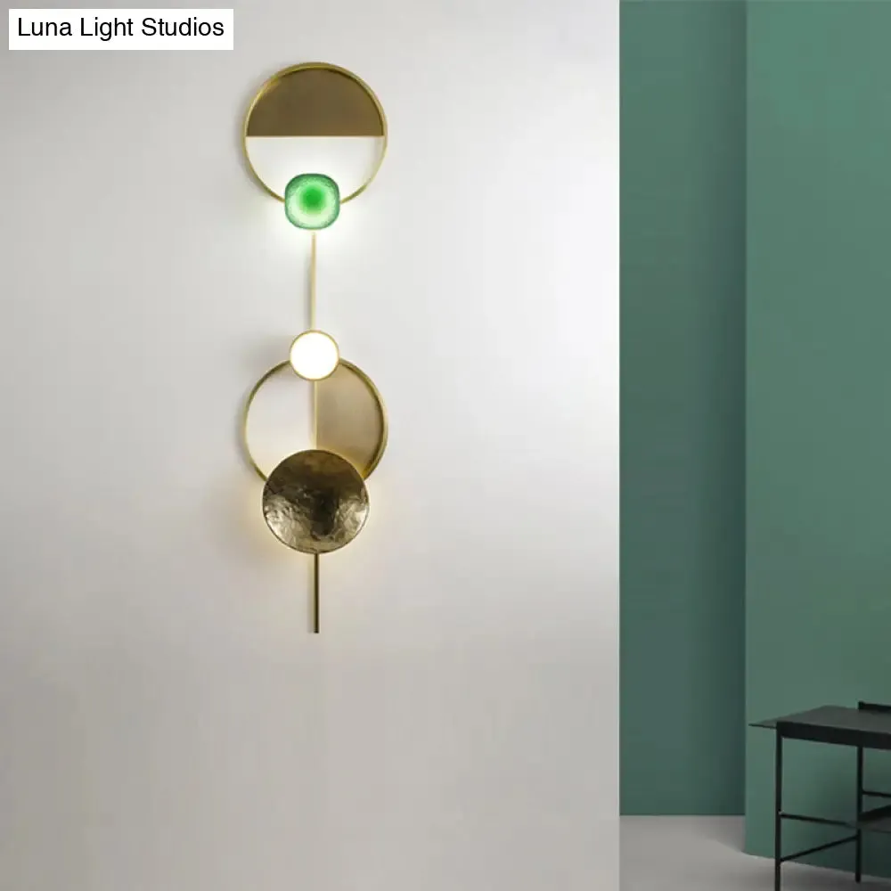 Minimalist Brass Orbit Wall Sconce - 10"/12.5"/17" Wide Light Fixture with White Light