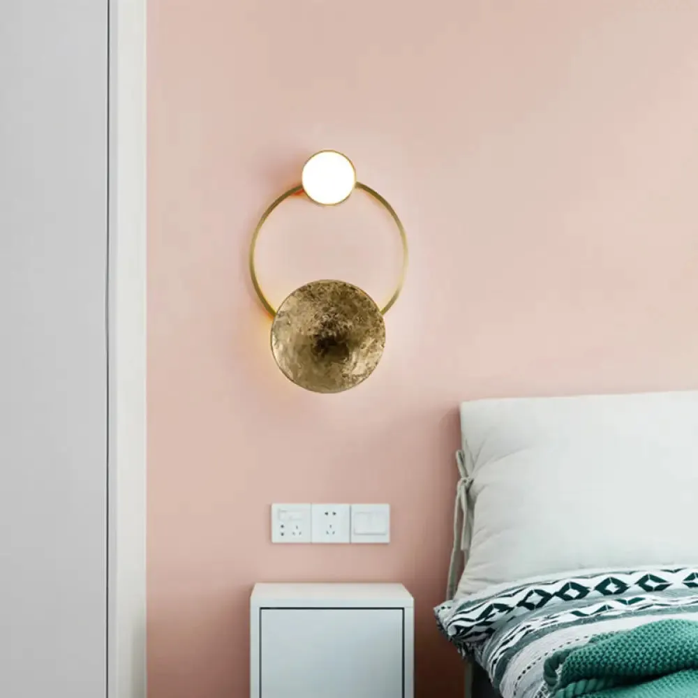 Minimalist Brass Orbit Wall Sconce - 10"/12.5"/17" Wide Light Fixture with White Light