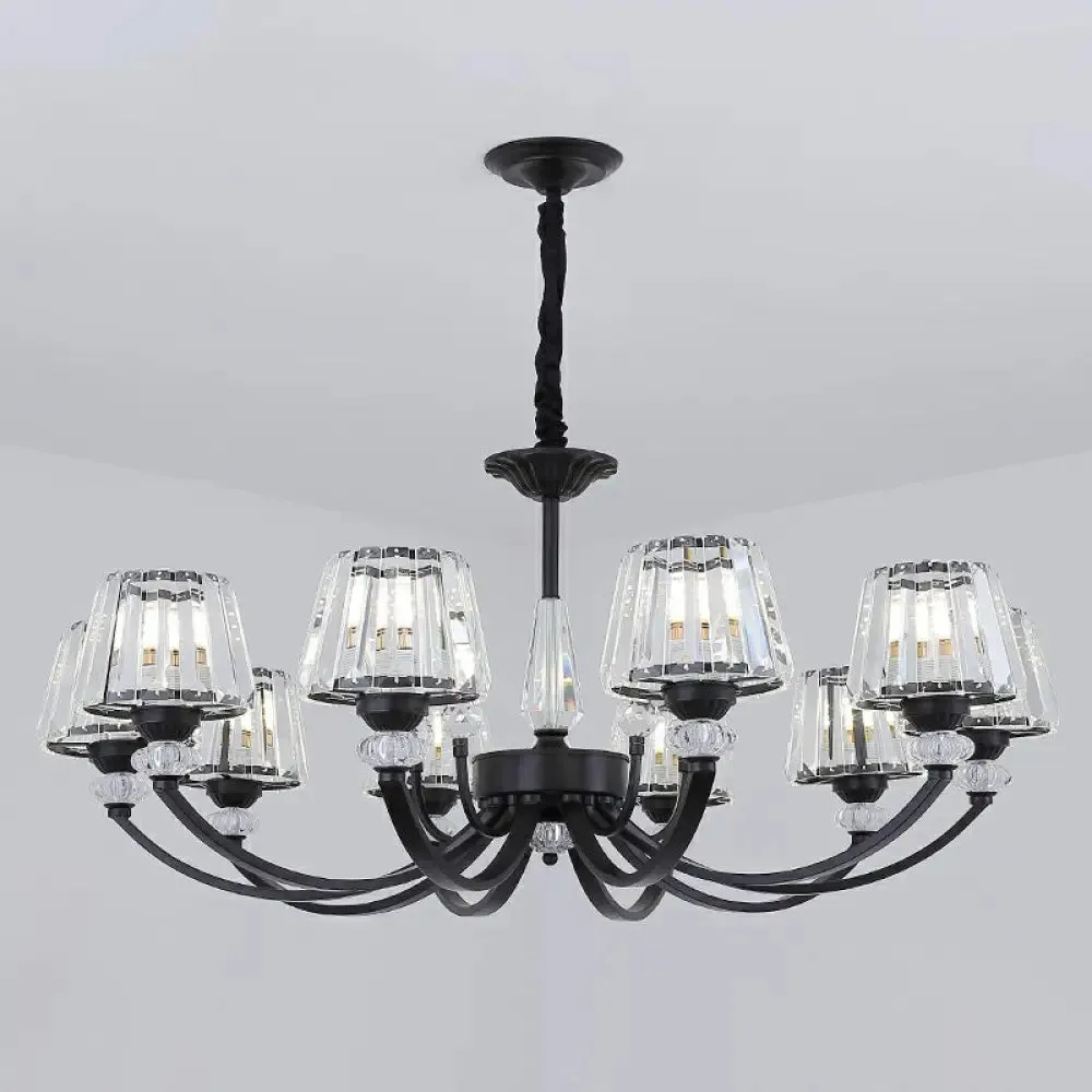 Minimalist Crystal Black Chandelier with Arched Suspension Arm